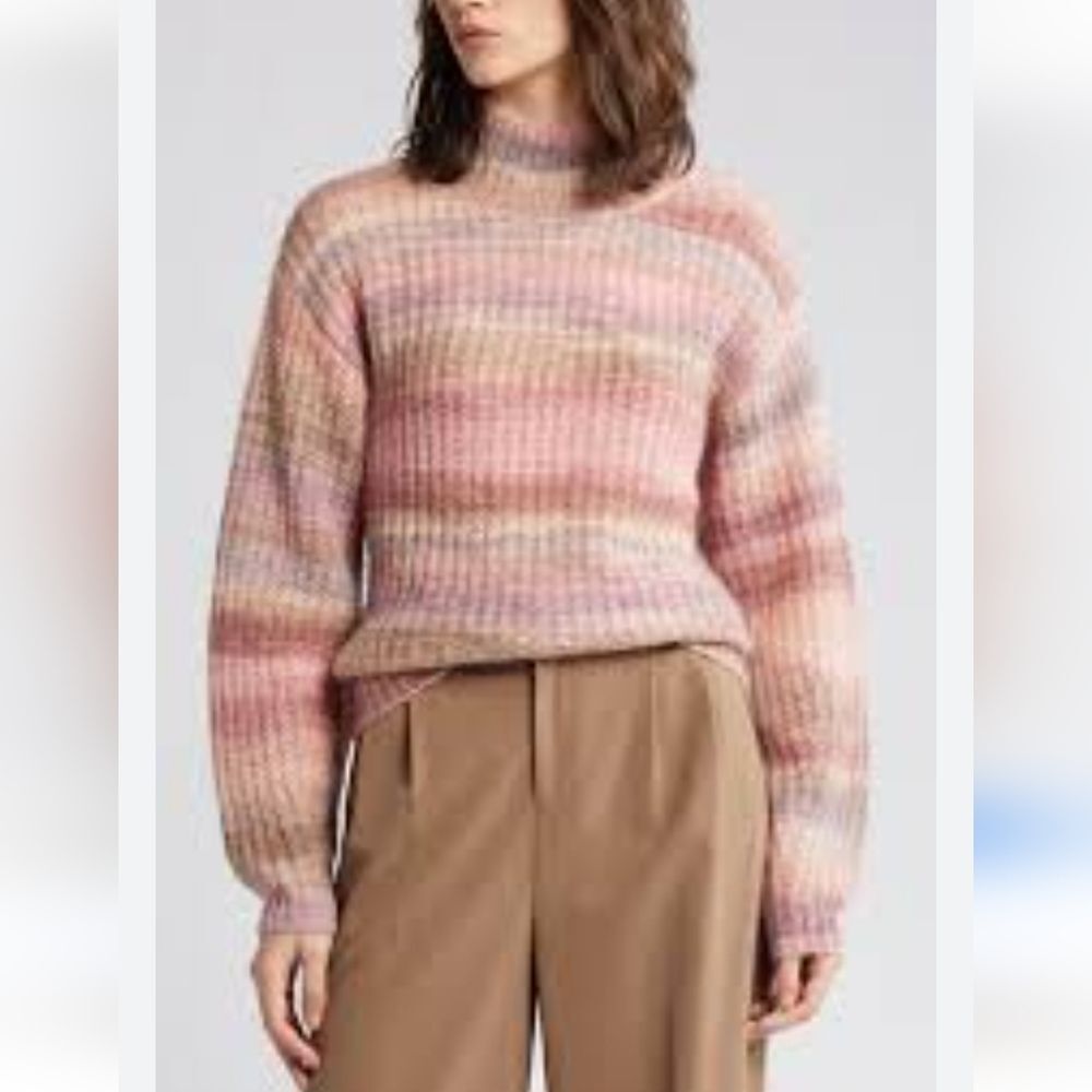 Nordstrom Signature Open Stitch Mock Neck Sweater Rustic Pink Multi Size L & XL